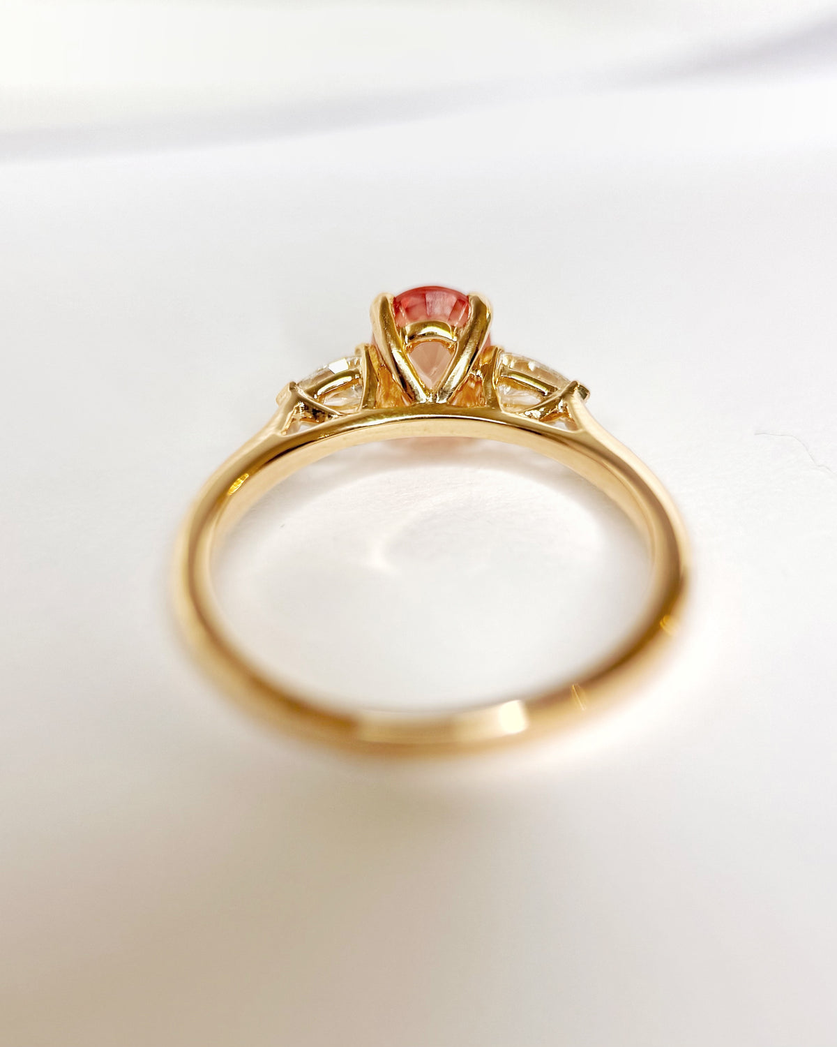 Peach Sapphire 1.07 carat &amp; Diamond Trilogy Ring "Ava"