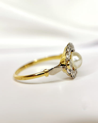 Bague Art-Nouveau Perle &amp; Diamants "Blanche"