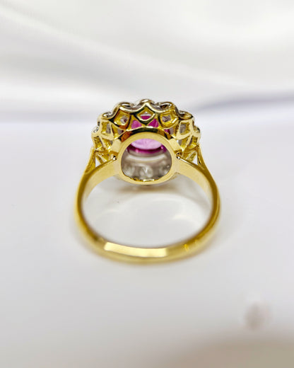 Daisy Ring Pink Sapphire 2.36 carats &amp; Diamonds 0.56 carat 4.93g "Léonie"