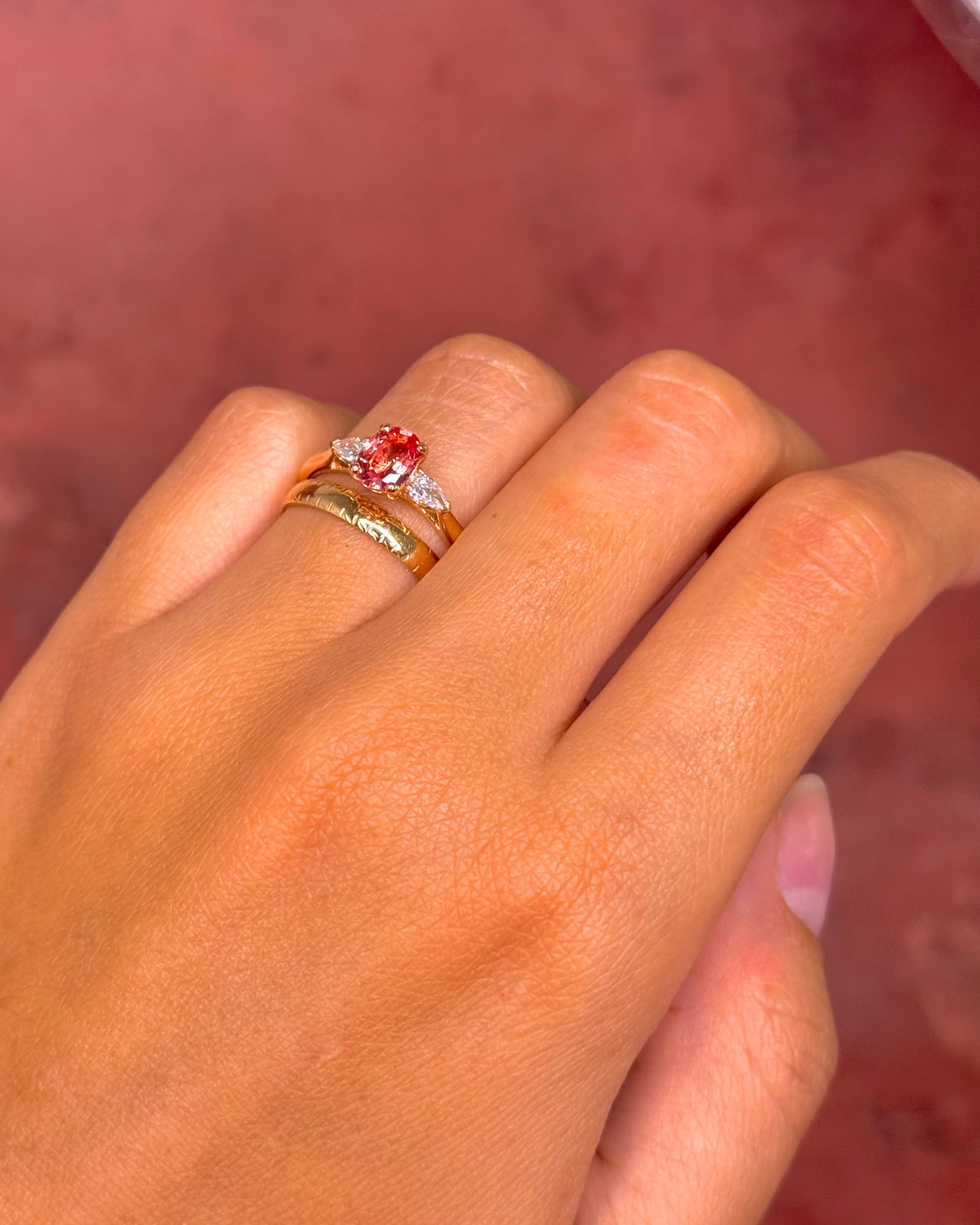 Peach Sapphire 1.07 carat &amp; Diamond Trilogy Ring "Ava"