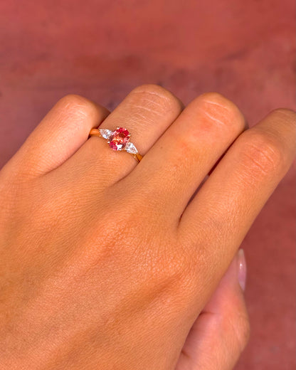 Peach Sapphire 1.07 carat &amp; Diamond Trilogy Ring "Ava"