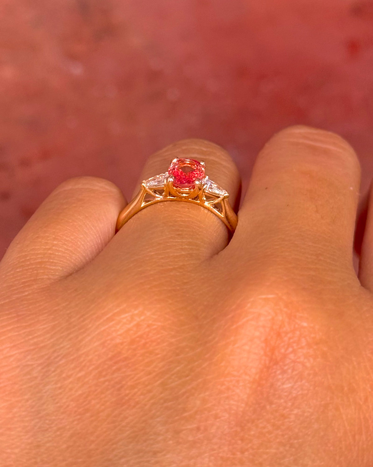 Peach Sapphire 1.07 carat &amp; Diamond Trilogy Ring "Ava"