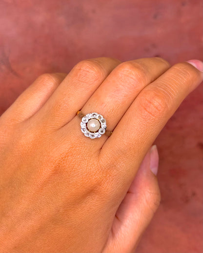 Bague Art-Nouveau Perle &amp; Diamants "Blanche"