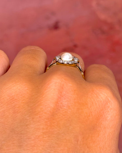 Bague Art-Nouveau Perle &amp; Diamants "Blanche"