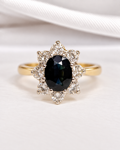 Bague Marguerite Saphir 1.45 carat &amp; Diamants 0.56 carat "Sidoine"