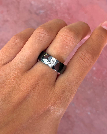 Ceramic &amp; Diamond Band Ring "Kamila"