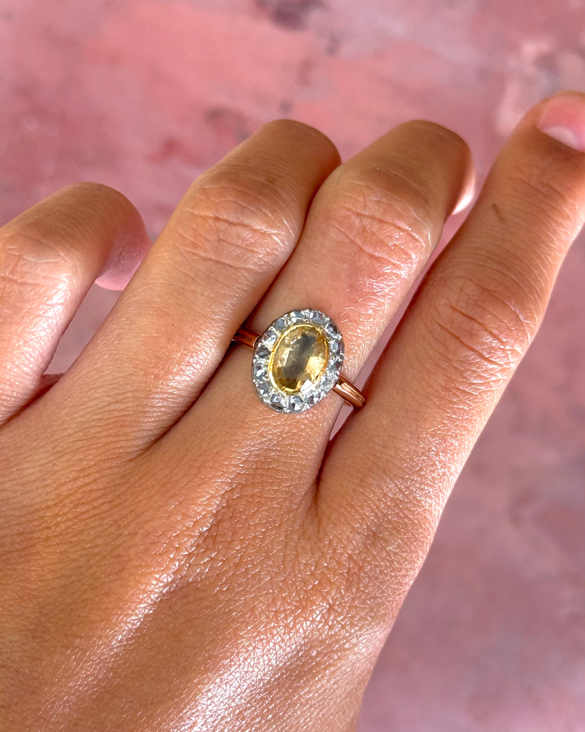Bague Marguerite Fin XIXème Citrine 1.42 carat &amp; Diamants 4.1g "Leonora"