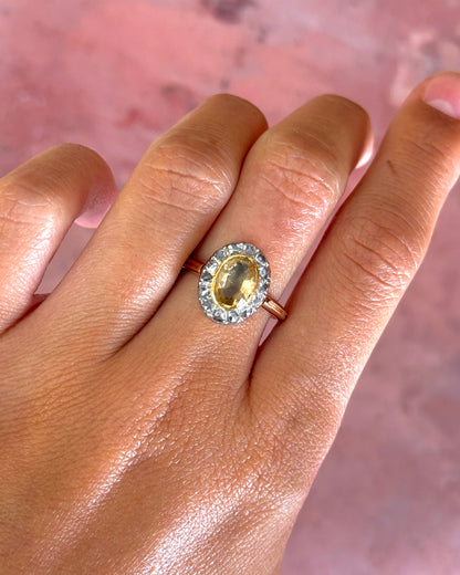 Bague Marguerite Fin XIXème Citrine 1.42 carat &amp; Diamants 4.1g "Leonora"