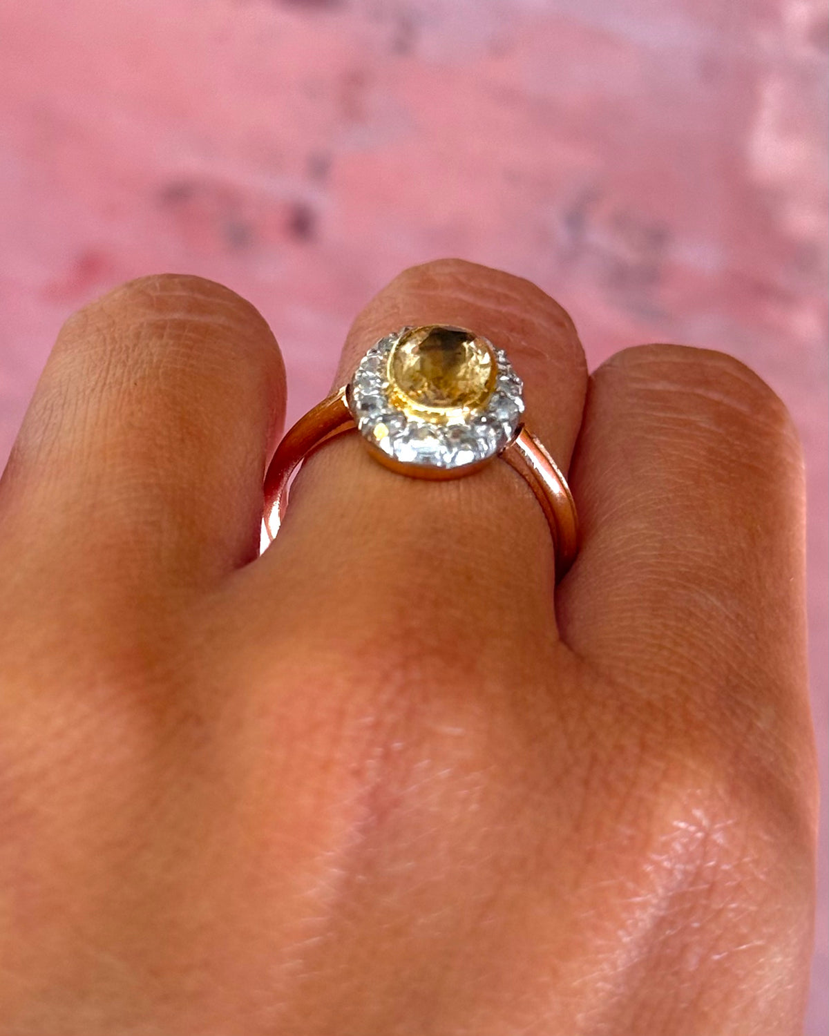 Bague Marguerite Fin XIXème Citrine 1.42 carat &amp; Diamants 4.1g "Leonora"