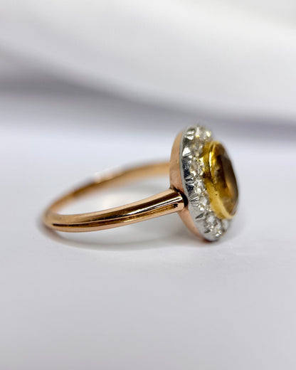 Bague Marguerite Fin XIXème Citrine 1.42 carat &amp; Diamants 4.1g "Leonora"