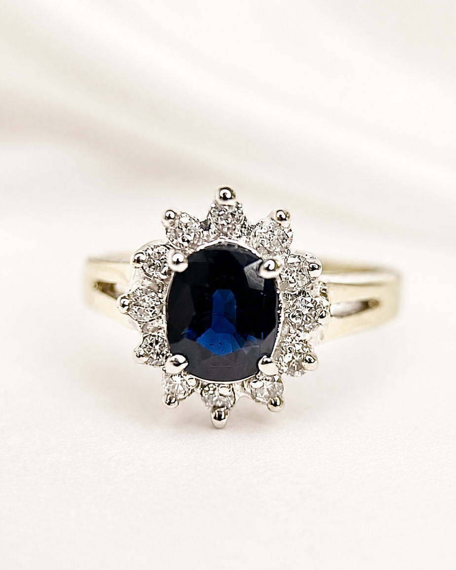Bague Marguerite Saphir 1.60 carat &amp; Diamants 0.24 carat "Eleanore"