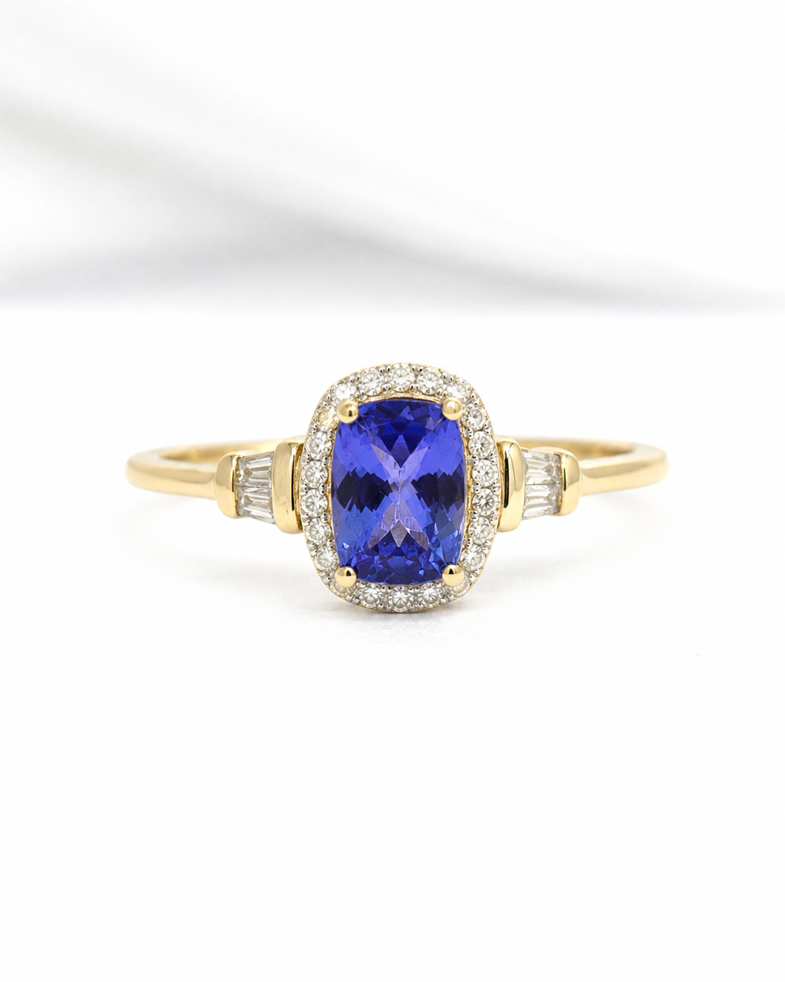 Bague Solitaire Style Art-Déco Tanzanite 1 carat &amp; Diamants 0.31 carat "Alizée"