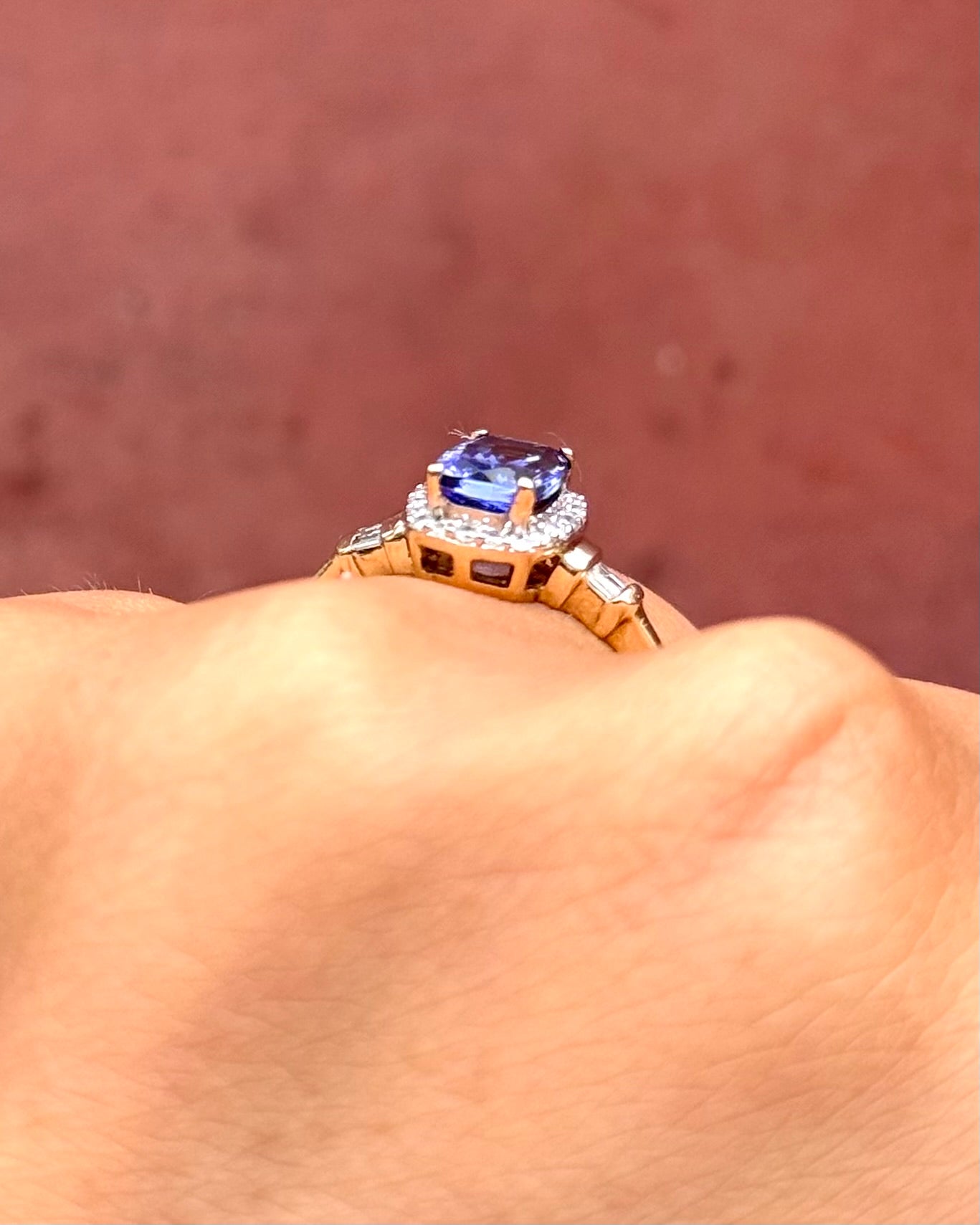 Bague Solitaire Style Art-Déco Tanzanite 1 carat &amp; Diamants 0.31 carat "Alizée"