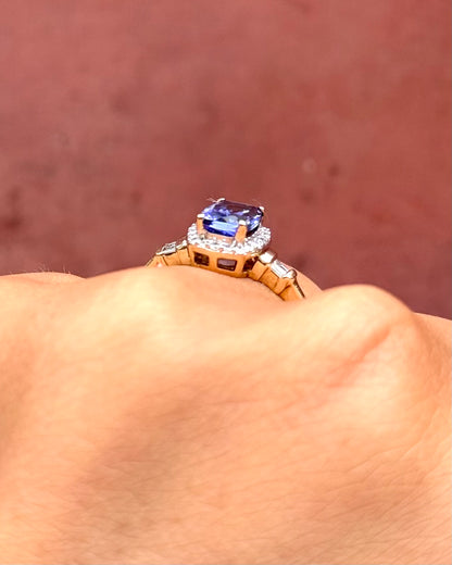 Bague Solitaire Style Art-Déco Tanzanite 1 carat &amp; Diamants 0.31 carat "Alizée"