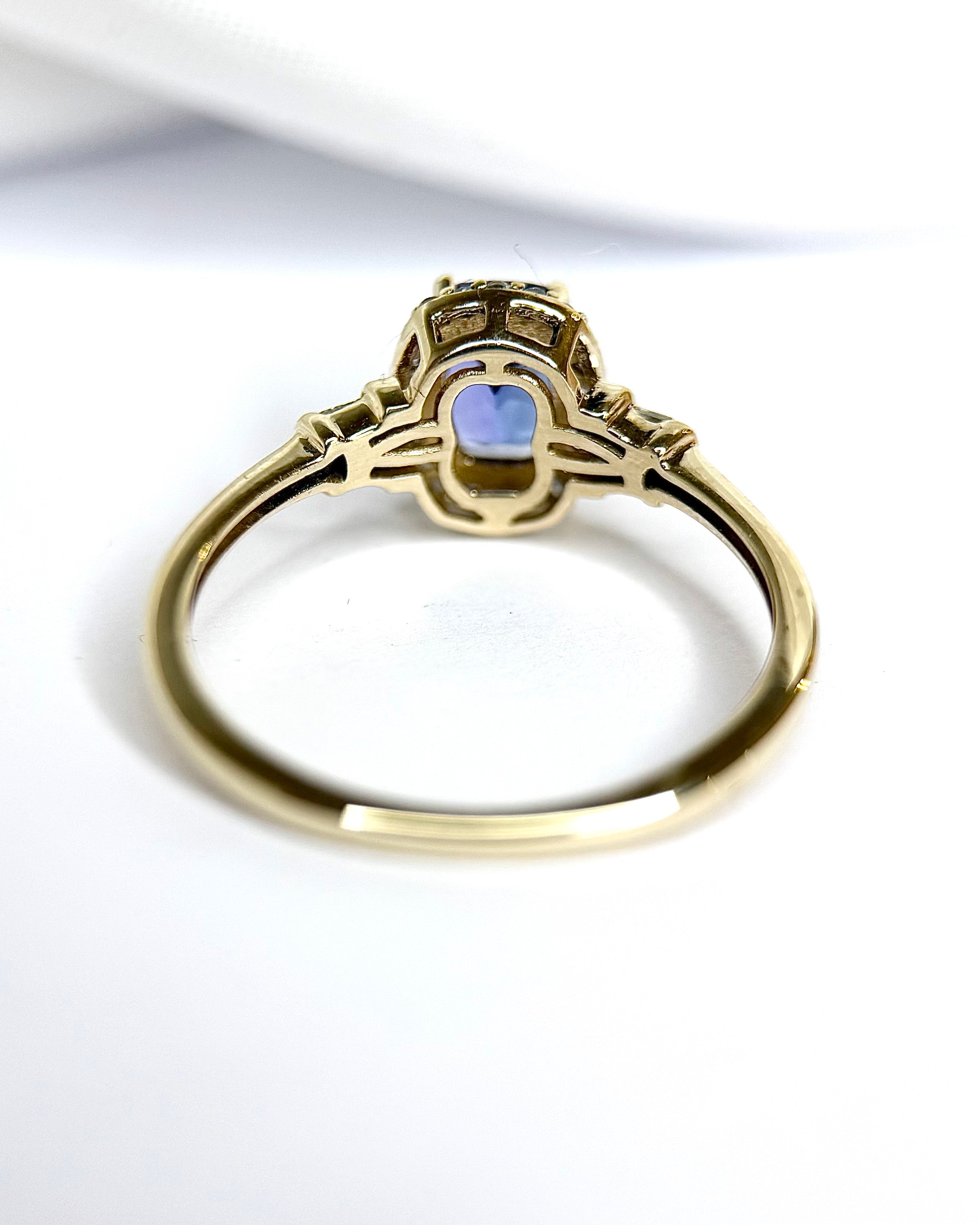Bague Solitaire Style Art-Déco Tanzanite 1 carat &amp; Diamants 0.31 carat "Alizée"