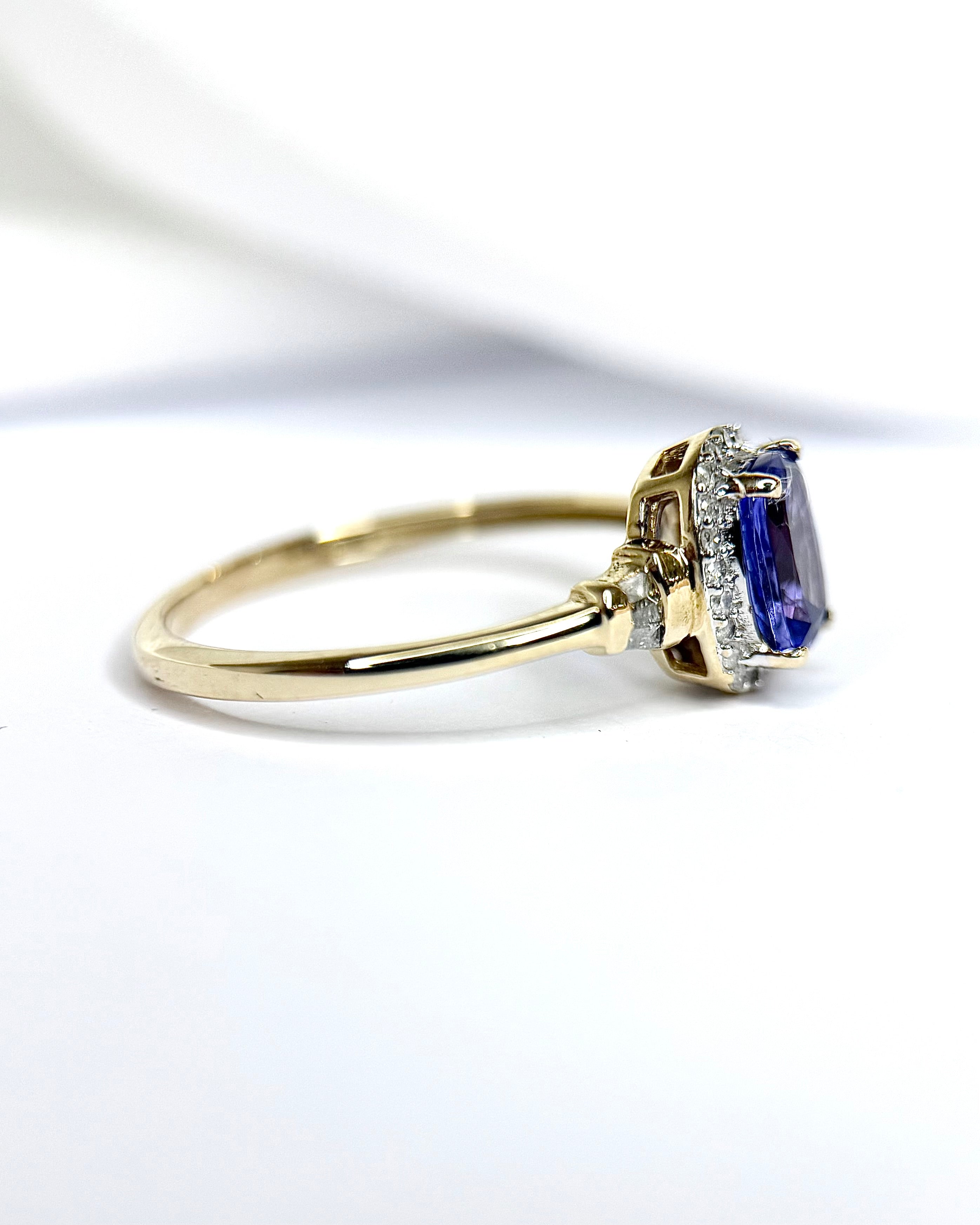 Bague Solitaire Style Art-Déco Tanzanite 1 carat &amp; Diamants 0.31 carat "Alizée"