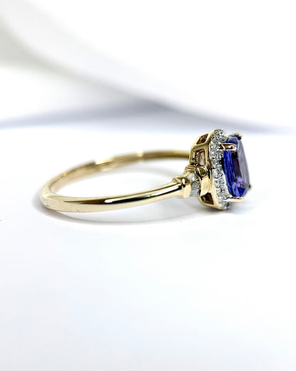 Bague Solitaire Style Art-Déco Tanzanite 1 carat &amp; Diamants 0.31 carat "Alizée"
