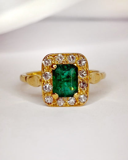 Anillo estilo Art Déco con esmeralda de 1 quilate y diamantes de 0,24 quilates "Charlène"