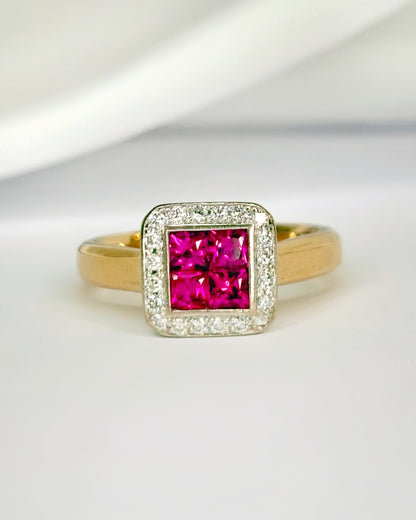 Bague Style Art-Déco Rubis 0.80 carat &amp; Diamants 0.22 carat "Tania"