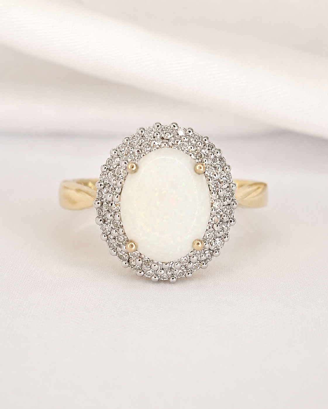 Bague Marguerite Opale 0.85 carat &amp; Diamants 0.42 carat "Kiana"