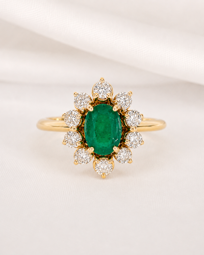 Bague Marguerite Émeraude 0.75 carat &amp; Diamants 0.70 carat 4.16g "Émilia"