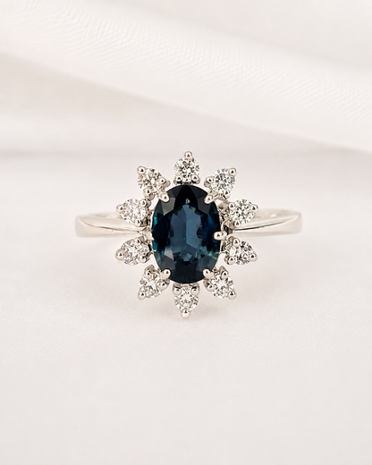 Bague Marguerite Saphir 1 carat &amp; Diamants 0.25 carat "Loreleï"