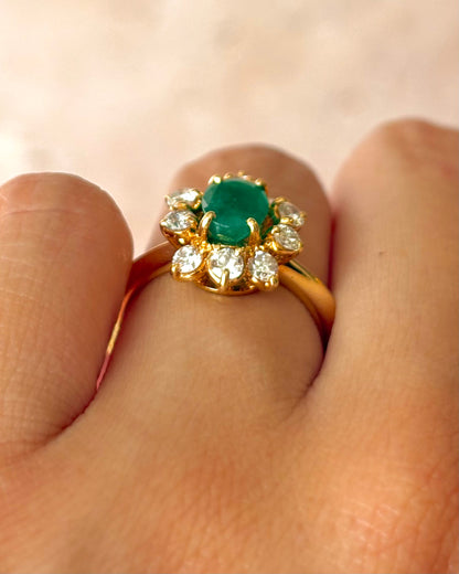 Bague Marguerite Émeraude 0.75 carat &amp; Diamants 0.70 carat 4.16g "Émilia"