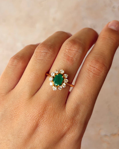 Bague Marguerite Émeraude 0.75 carat &amp; Diamants 0.70 carat 4.16g "Émilia"