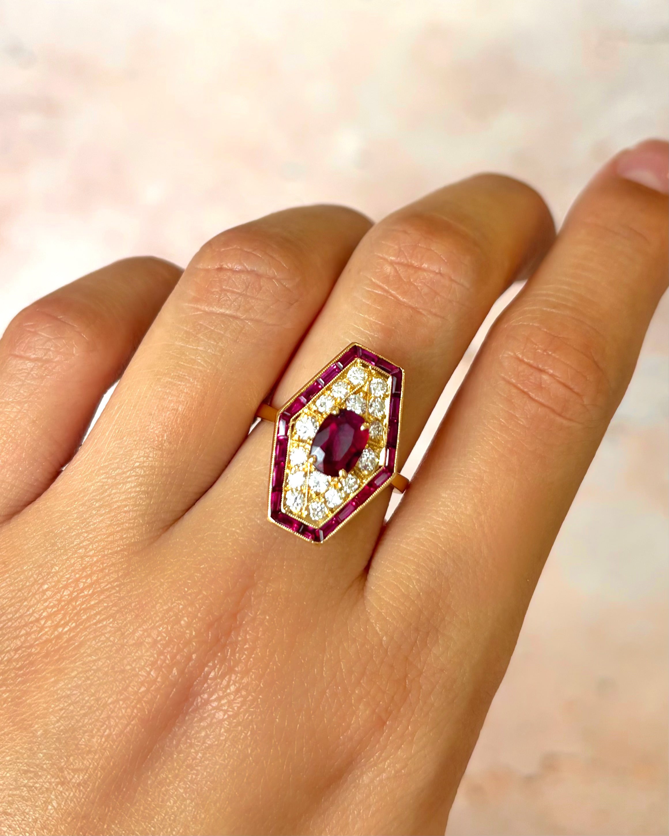 Art Deco-Style Ruby Ring 1.05 carats &amp; Diamonds 0.52 carats 6.05 g “Justine”
