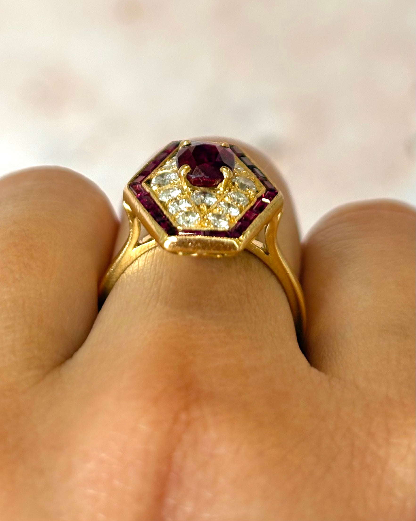 Art Deco-Style Ruby Ring 1.05 carats &amp; Diamonds 0.52 carats 6.05 g “Justine”