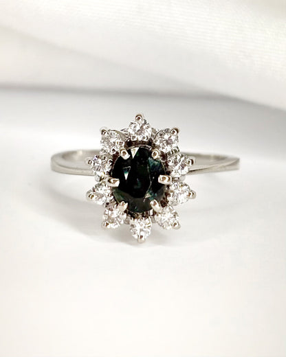 Bague Marguerite Saphir 0.80 carat &amp; Diamants 0.30 carat "Fabienne"