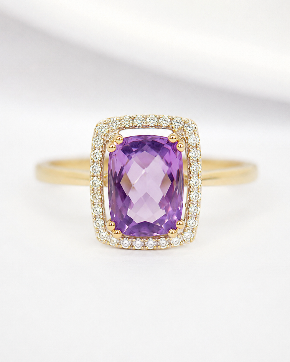 Anillo de estilo art déco con amatista de 1,64 quilates y diamantes «Janavi»