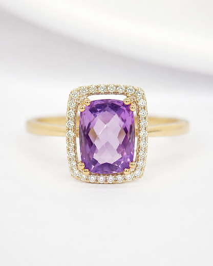 Anillo de estilo art déco con amatista de 1,64 quilates y diamantes «Janavi»