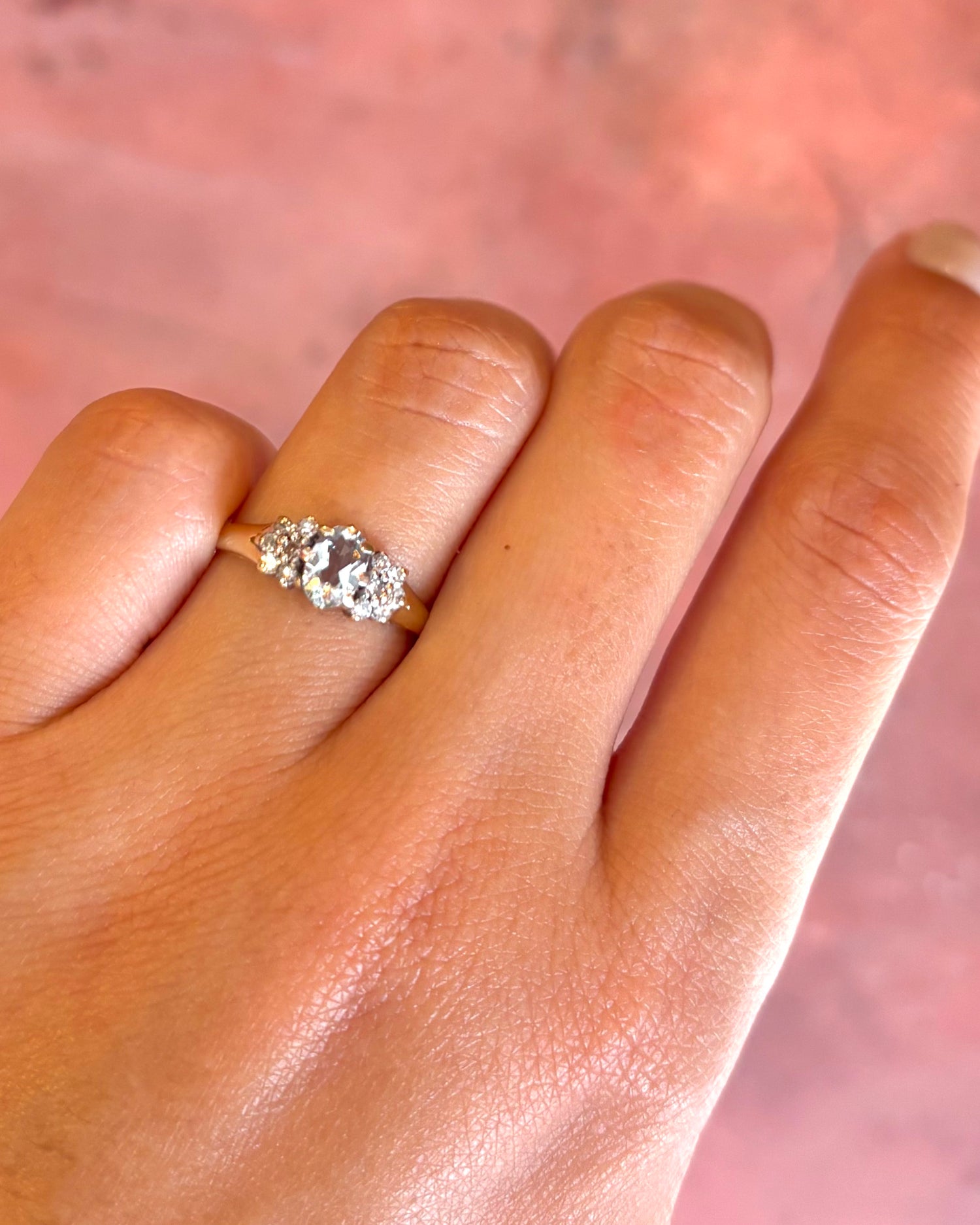 “Joelle” Aquamarine &amp; Diamond Trilogy Ring