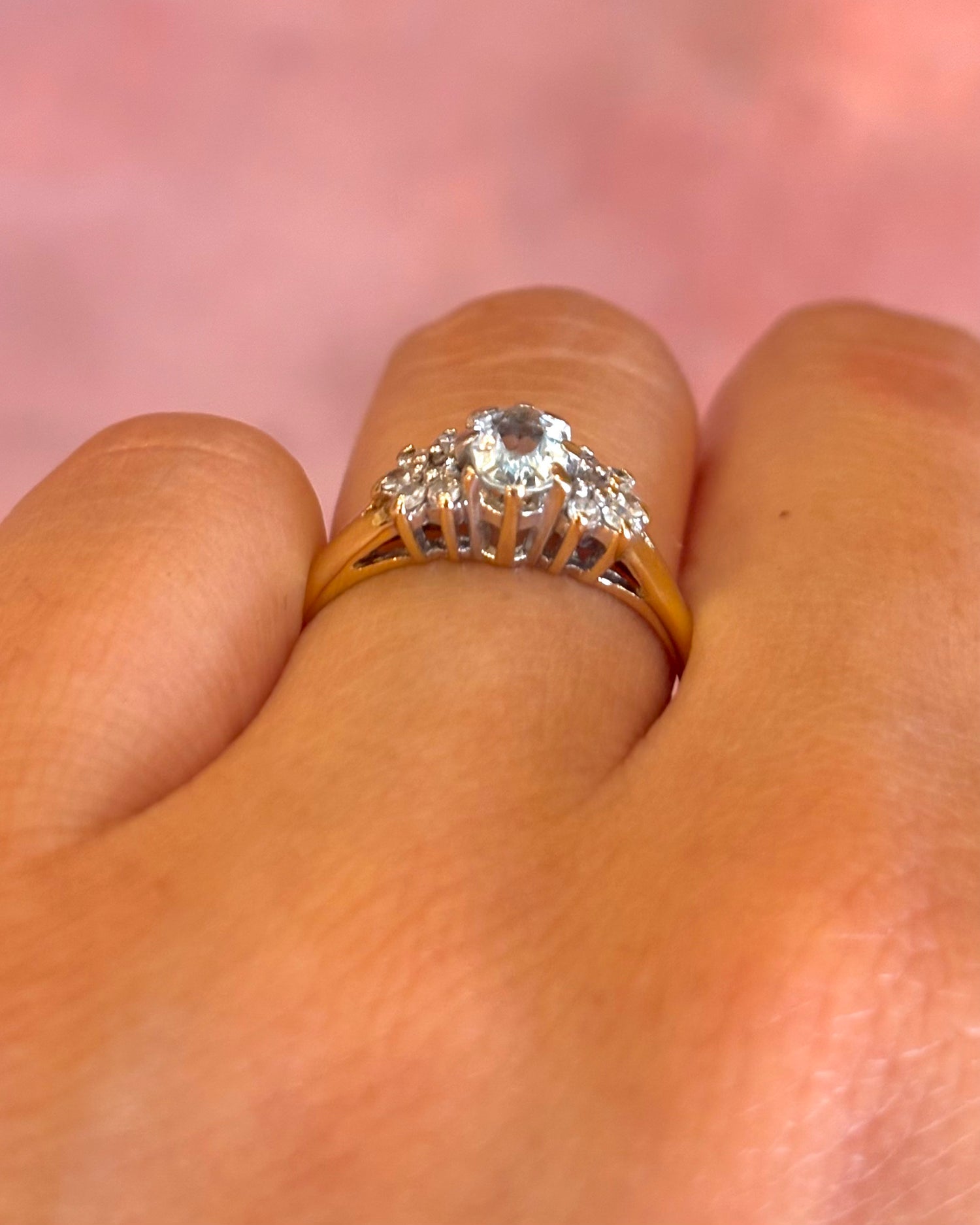“Joelle” Aquamarine &amp; Diamond Trilogy Ring
