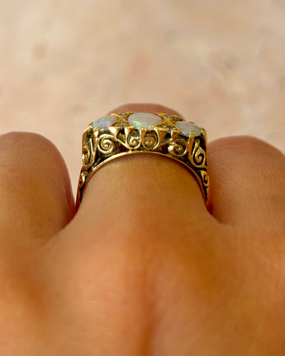 Anillo Trilogía Opales 0,52 quilates y diamantes "Flamine"