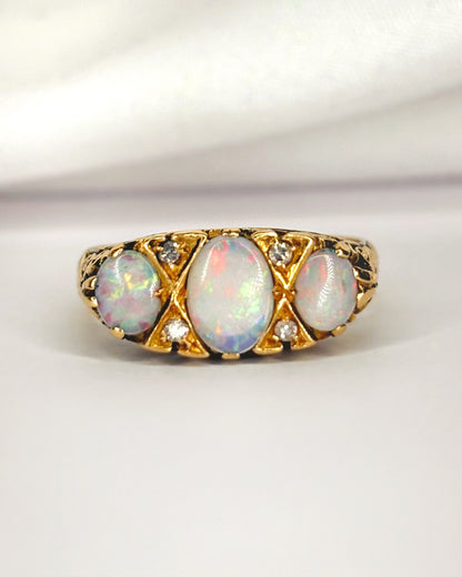 Anillo Trilogía Opales 0,52 quilates y diamantes "Flamine"
