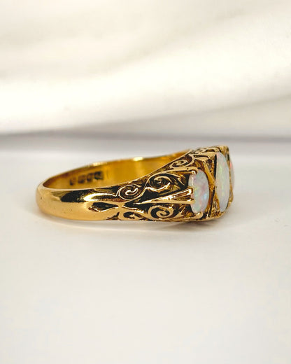 Anillo Trilogía Opales 0,52 quilates y diamantes "Flamine"