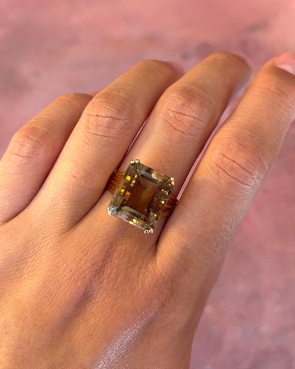 Bague Cocktail Quartz Fumé 10.2 carats  5,68g "Kamelia"