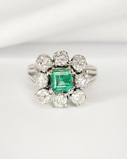 Bague Marguerite Émeraude 1.05 carat &amp; Diamants 1.50 carat "Lisa"