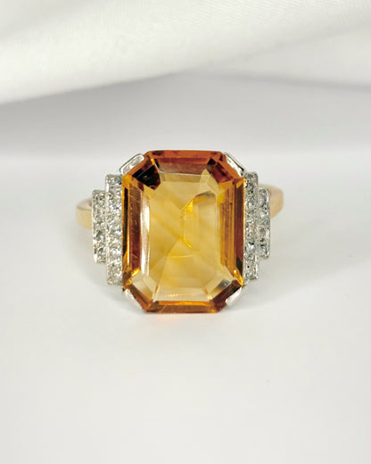 Anillo Art Déco Citrino 7.20 quilates y diamantes "Coline"