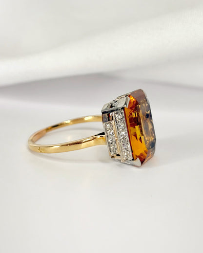 Anillo Art Déco Citrino 7.20 quilates y diamantes "Coline"