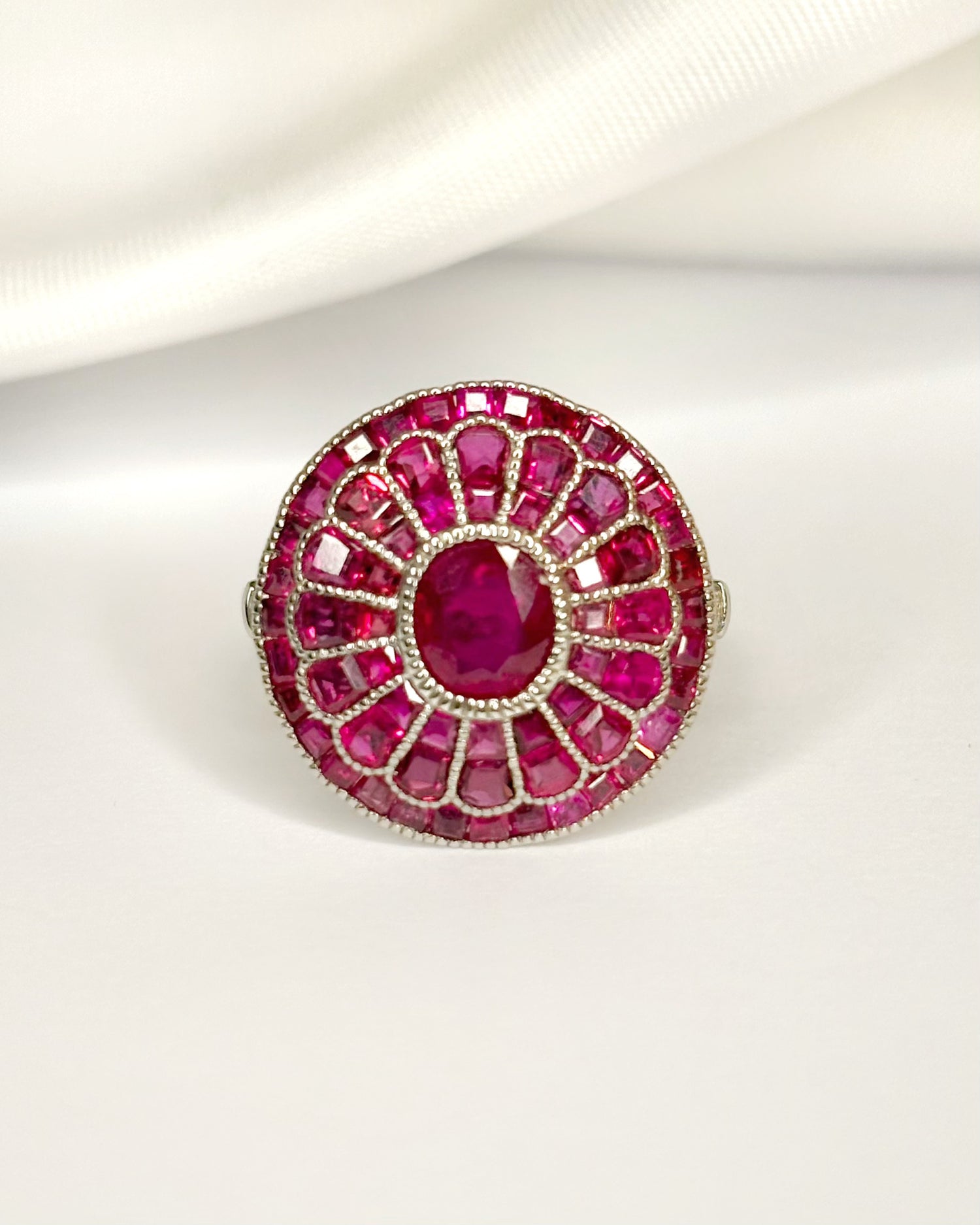 Art Deco Style Ring Ruby 3.66 Carats &amp; Diamonds "Liya"