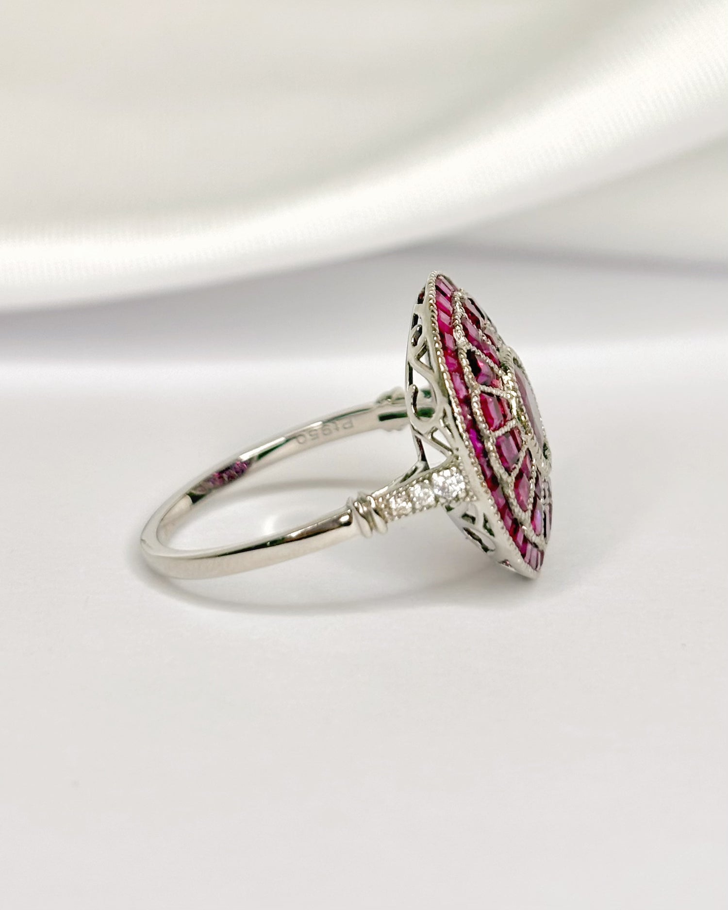 Art Deco Style Ring Ruby 3.66 Carats &amp; Diamonds "Liya"
