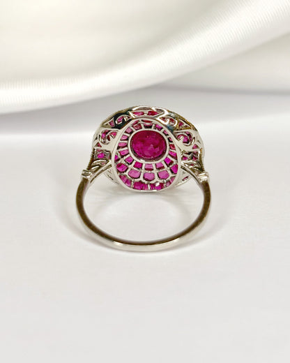 Art Deco Style Ring Ruby 3.66 Carats &amp; Diamonds "Liya"