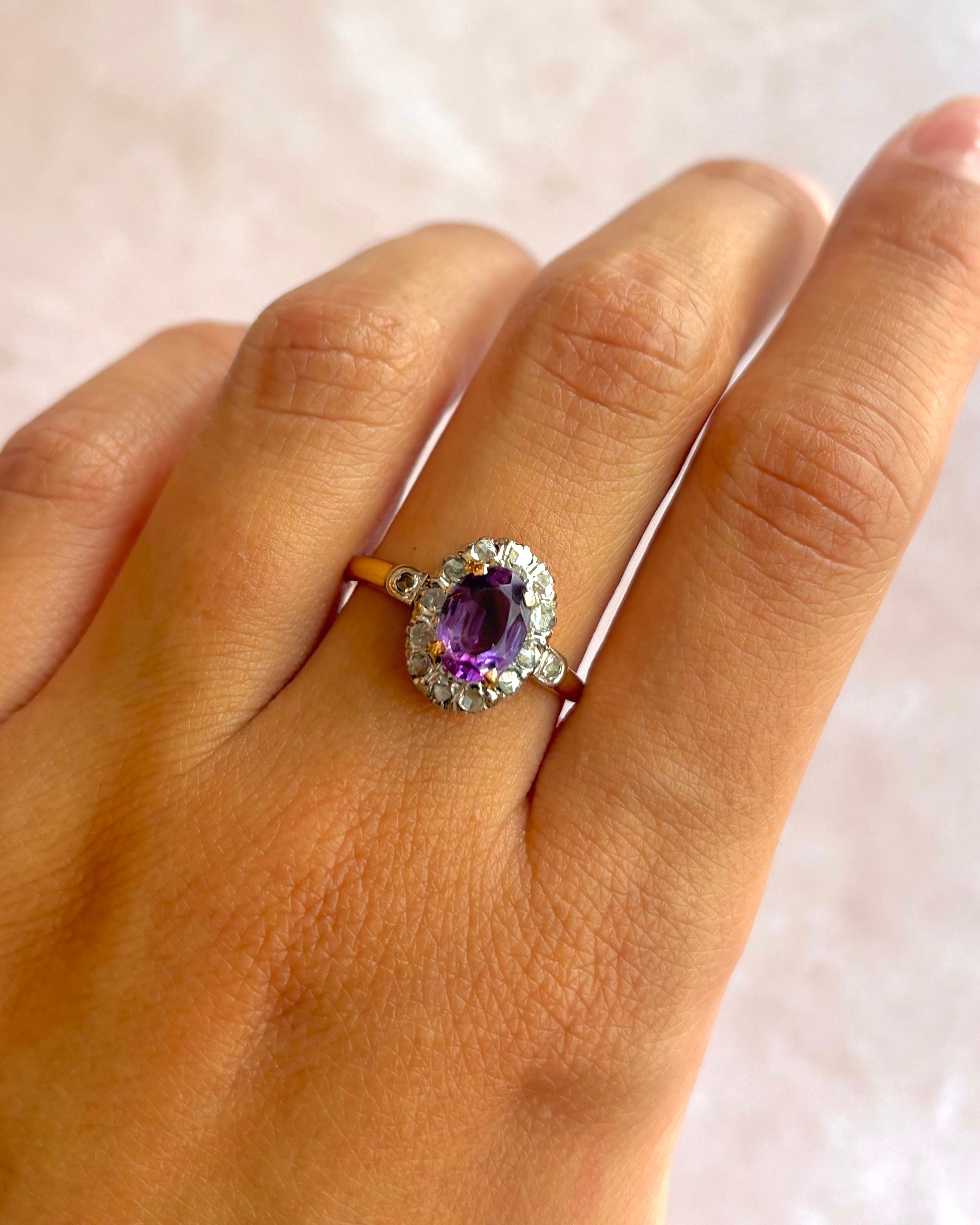 Bague Art-Déco Améthyste 1.10 carat &amp; Diamants "Eglantine"