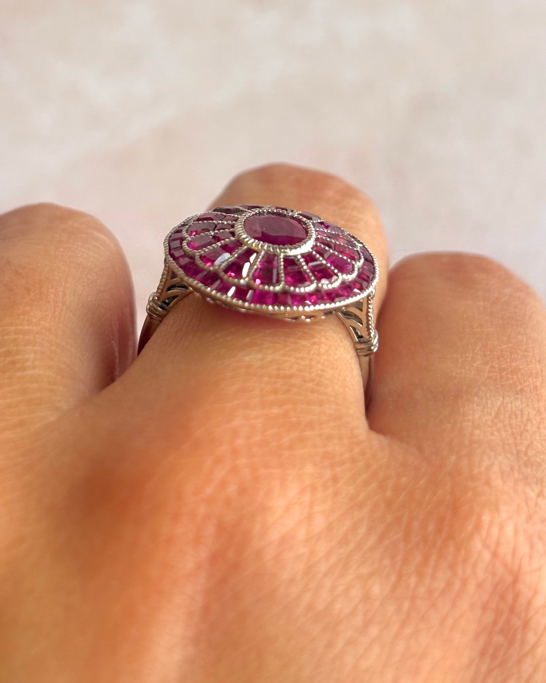 Art Deco Style Ring Ruby 3.66 Carats &amp; Diamonds "Liya"