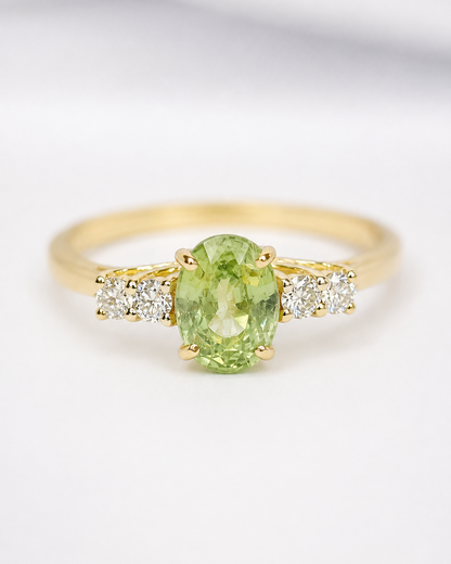 Bague Trilogie Grenat Vert Lime 1.17 carat &amp; Diamants "Nava"