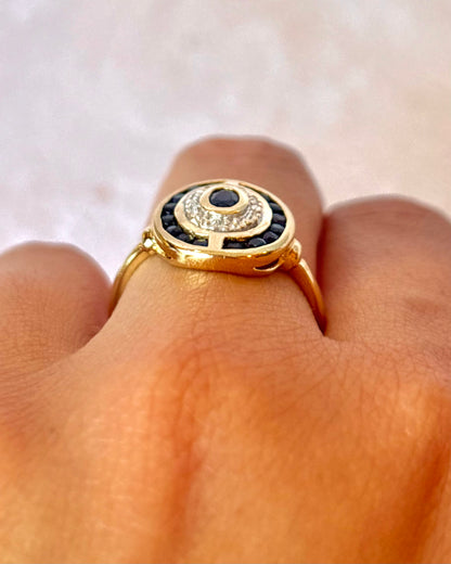 Anillo estilo Art Déco con zafiros de 0,70 quilates y diamantes "Irina"