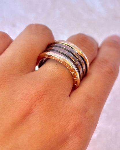 Anillo Jonc Bulgari Oro Rosa y Cerámica "B.zero1"